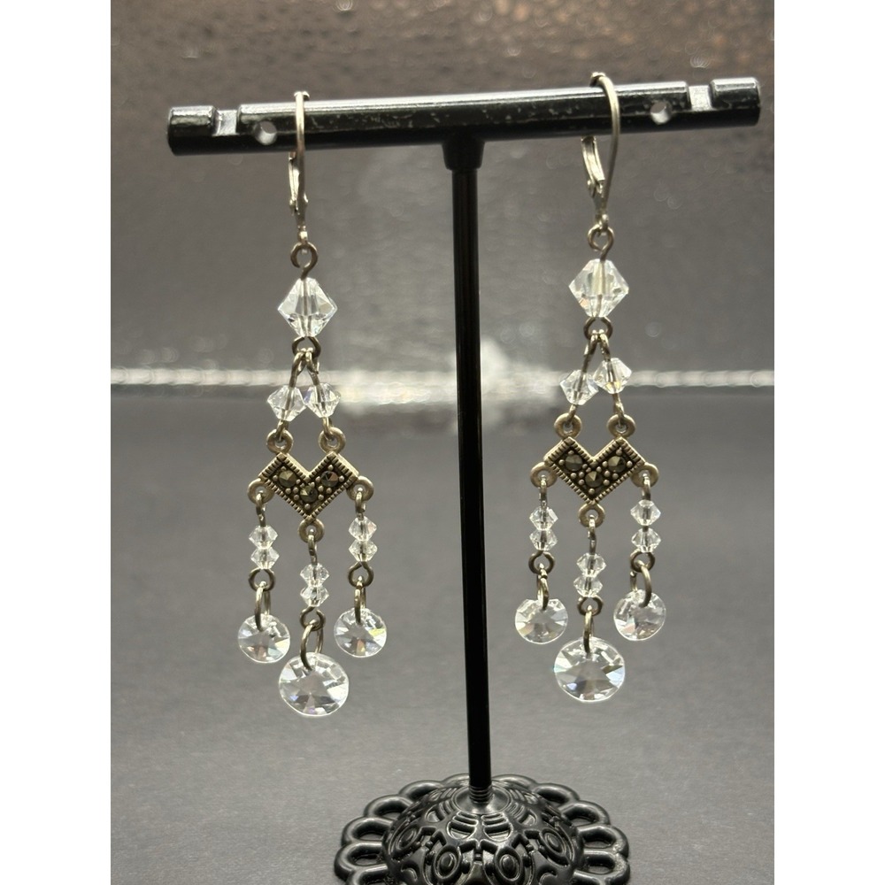 Vintage Sterling Silver Crystal Chandelier Earrings 5 Grams H11